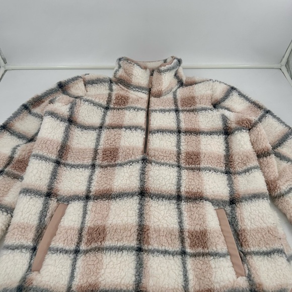 Abercrombie & Fitch Plaid / Sherpa Fleece / Quarter-Zip/ Jacket Pullover - Picture 2 of 10